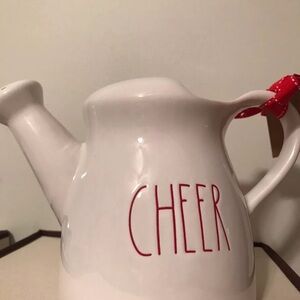 Rae Dunn CHEER Ceramic Watering Can Christmas Holiday Edition NEW Gift Tag LL